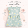 Pastel Aqua Green Floral With Frill Sleeves Cotton Dress for Little Girls