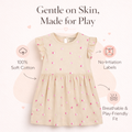 Beige Frill Sleeves Cotton Dress for Little Girls