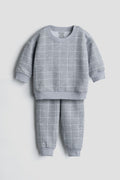 Grey Windowpane Check Fleece Sweatshirt and Jogger Set