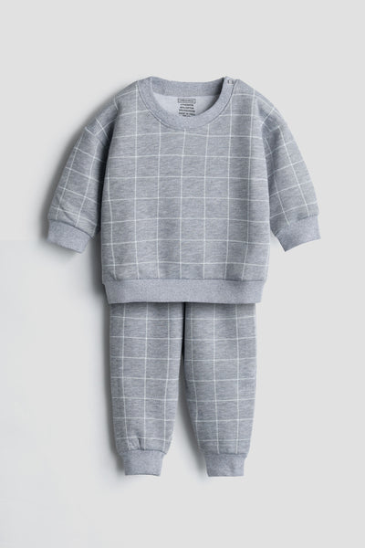 Grey Windowpane Check Fleece Sweatshirt and Jogger Set