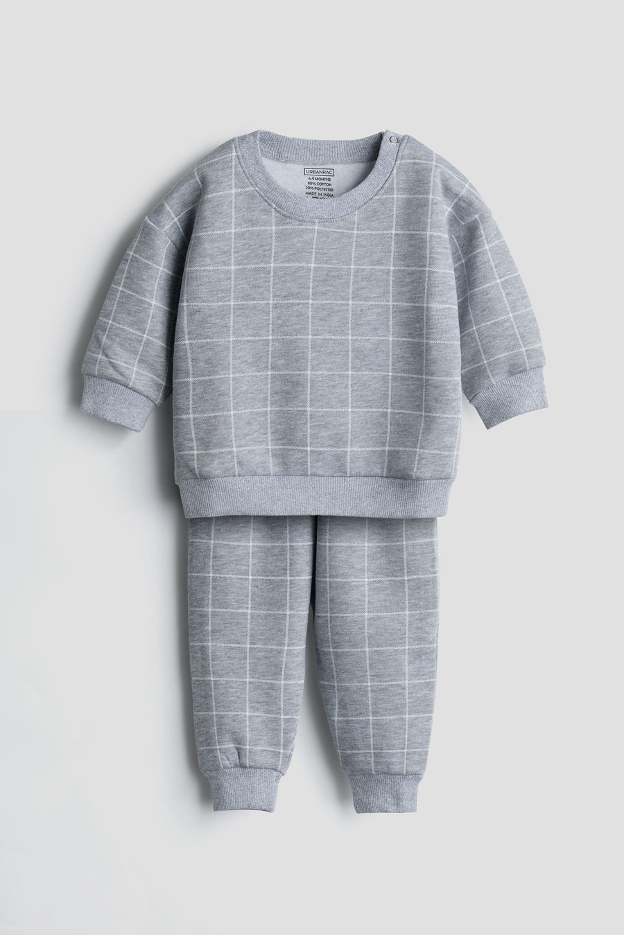 Grey Windowpane Check Fleece Sweatshirt and Jogger Set