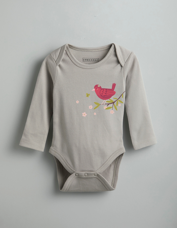 GOTS Certified Organic Cotton Full Sleeves Onesies | Grey Brid Print