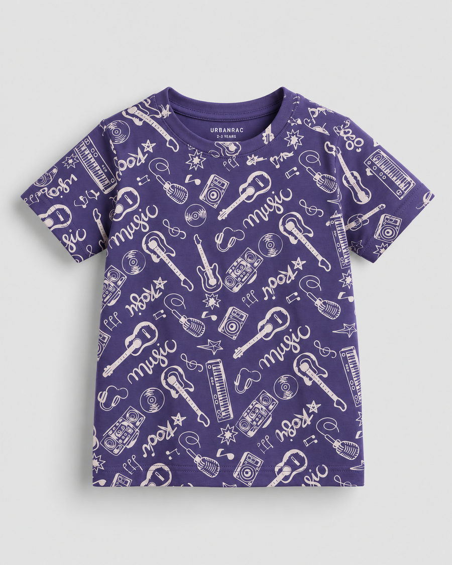 Purple Music Print Cotton T-Shirt for Kids