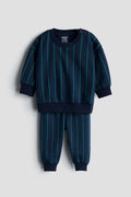Navy green striped sweatshirt set with shoulder snaps #size_6_9M #size_9_12M #size_1-2Y