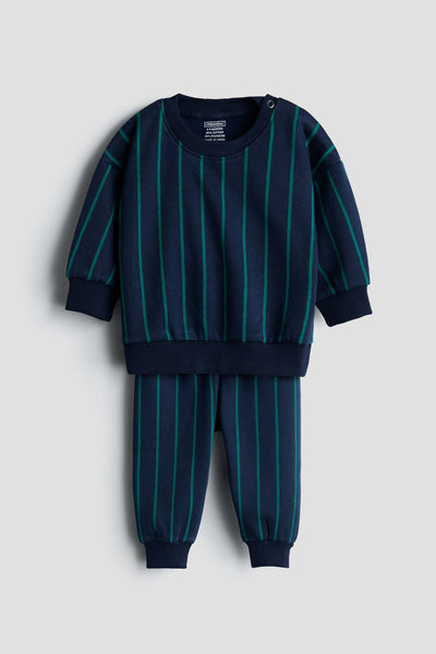 Fleece Sweatshirt & Jogger Set for Babies – Navy/Green