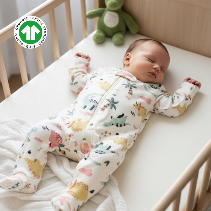 GOTS Certified Organic Cotton Sleepsuit for Babies | Dino