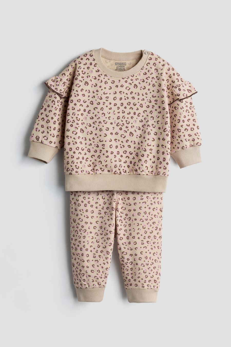 Pink Leopard Ruffle Sweatshirt and Jogger Set