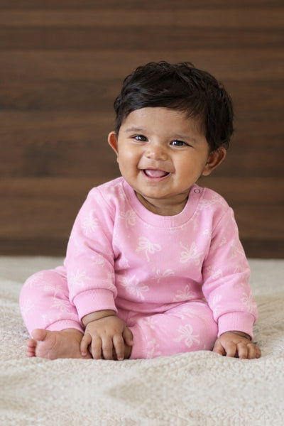 Pink Bow Print Sweatshirt and Jogger Set