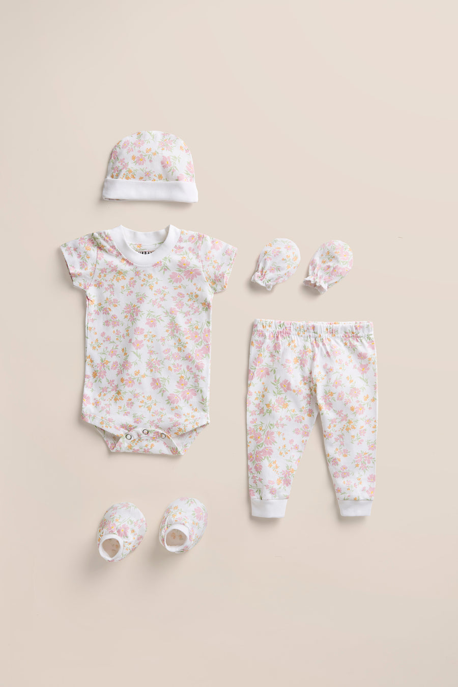 100% Cotton Onesies and Pant Set | 7 - Piece Newborn Essentials Set – Floral Whisper