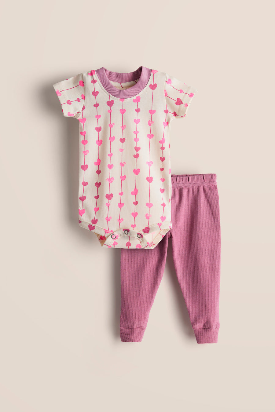 100% Cotton Onesies and Pant Set – Pink Heartstrings