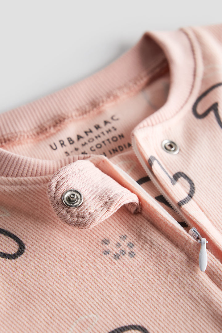 100% Cotton Baby Zipper Sleepsuit with Feet | Babies Sleepwear | Unisex | Peachy