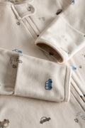 2 Way Double Zipper Sleepsuit with Feet For Babies | Car Print