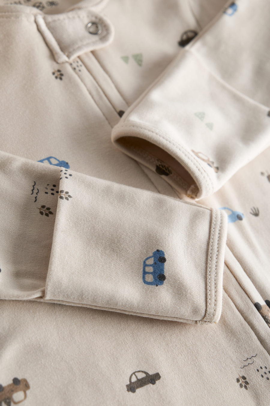2 Way Double Zipper Sleepsuit with Feet For Babies | Car Print