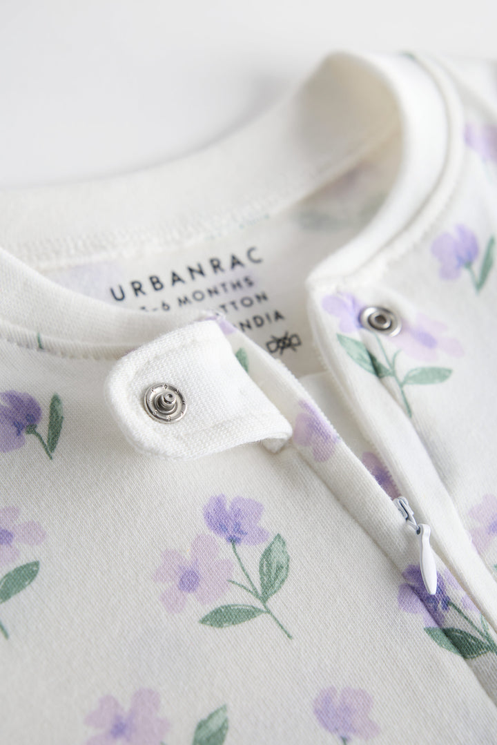 100% Cotton Baby Zipper Sleepsuit with Feet | Babies Sleepwear | Floral