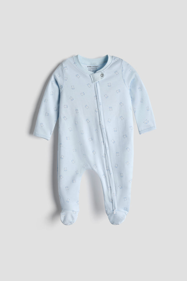 2 Way Double Zipper Sleepsuit with Feet For Babies | Bear Print