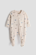 2 Way Double Zipper Sleepsuit with Feet For Babies | Car Print