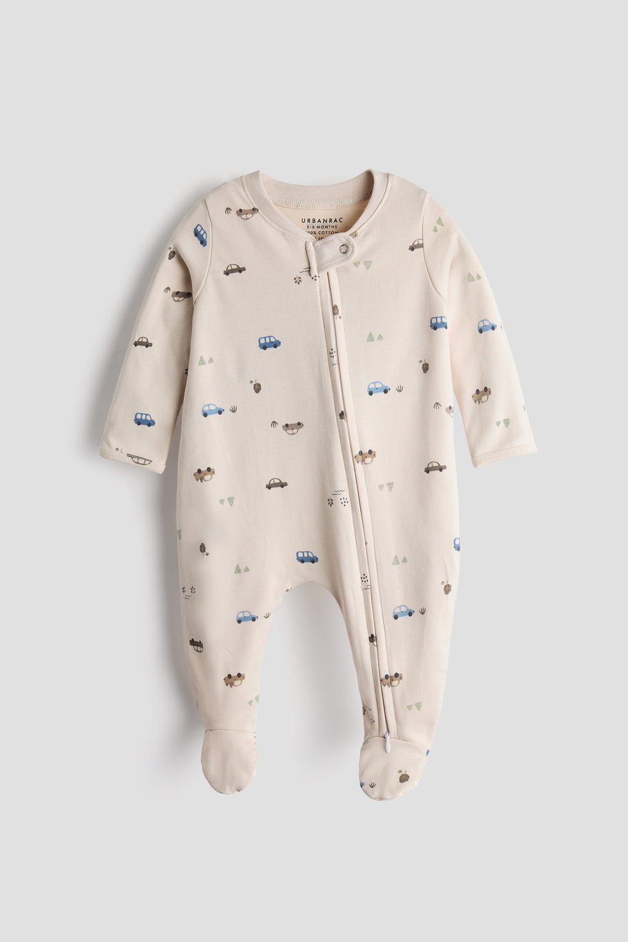 2 Way Double Zipper Sleepsuit with Feet For Babies | Car Print