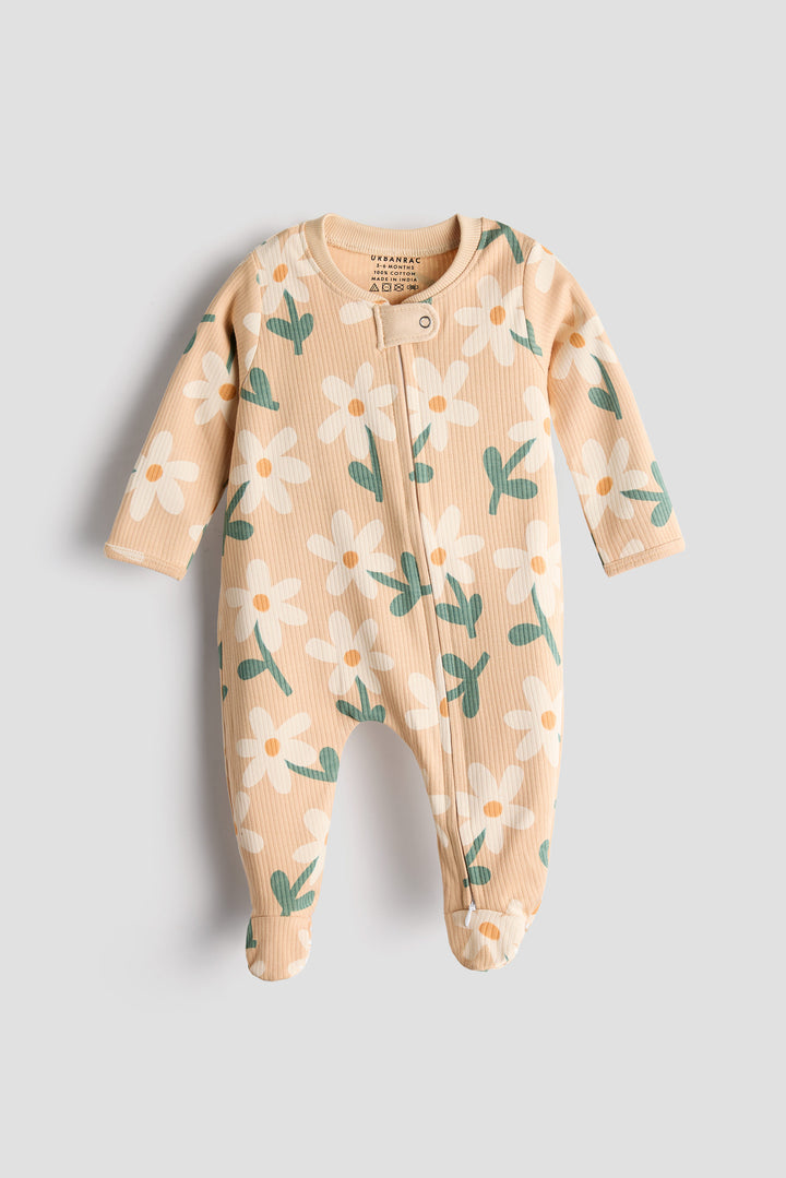 100% Cotton Baby Zipper Sleepsuit with Feet | Babies Sleepwear | Bright floral
