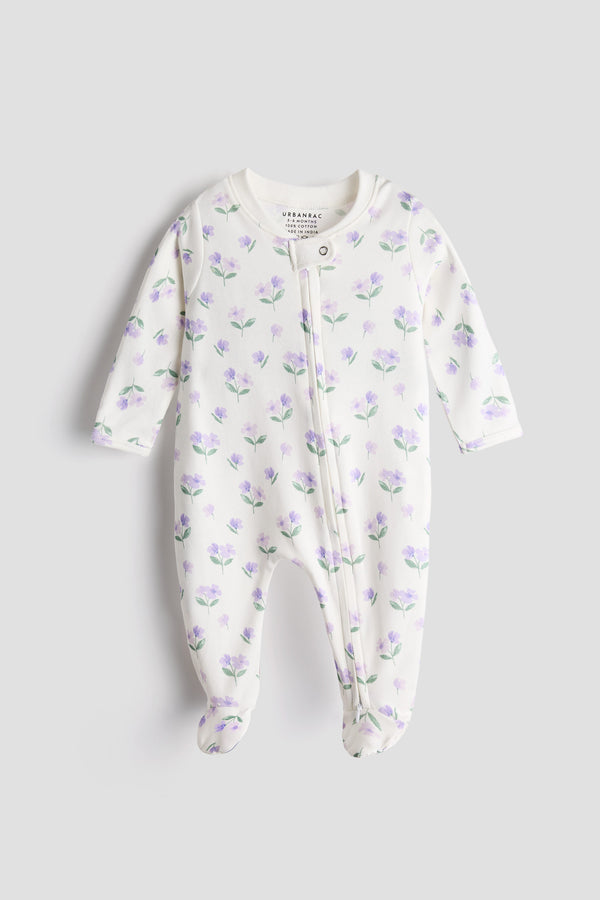 2 Way Double Zipper Sleepsuit with Feet For Babies | Floral