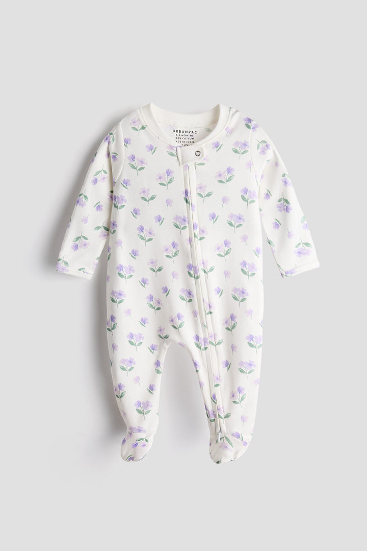 100% Cotton Baby Zipper Sleepsuit with Feet | Babies Sleepwear | Floral
