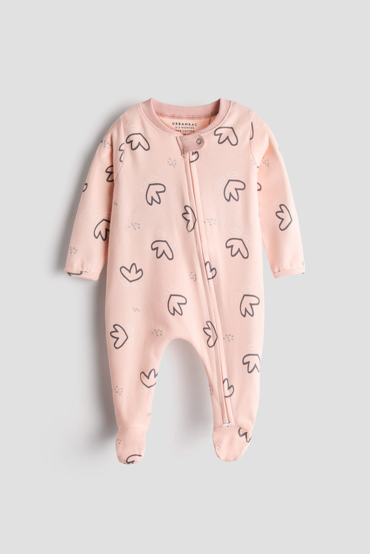 100% Cotton Baby Zipper Sleepsuit with Feet | Babies Sleepwear | Unisex | Peachy