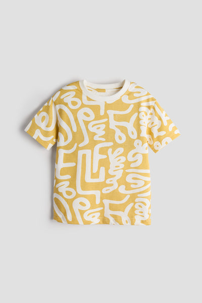 Unisex Graphic T-Shirt – Yellow & White Abstract Print