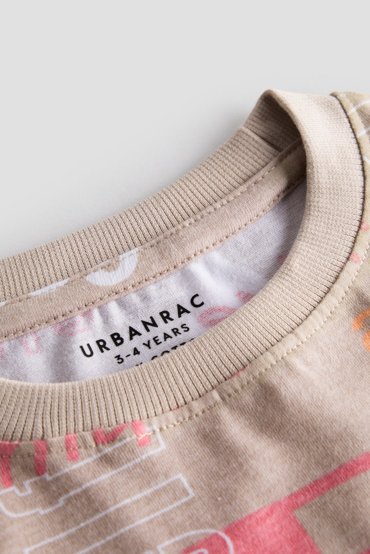 Unisex Kids Oversized Inspirational Print T-Shirt – 100% Cotton, Positive Slogan Beige