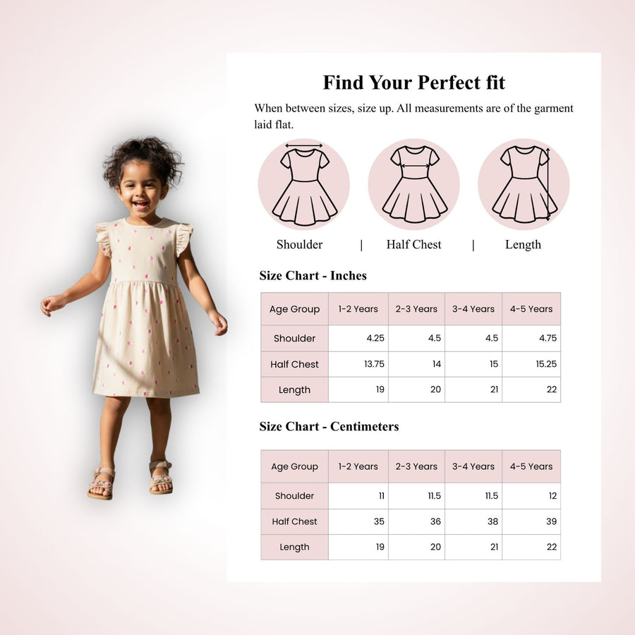 Beige Frill Sleeves Cotton Dress for Little Girls