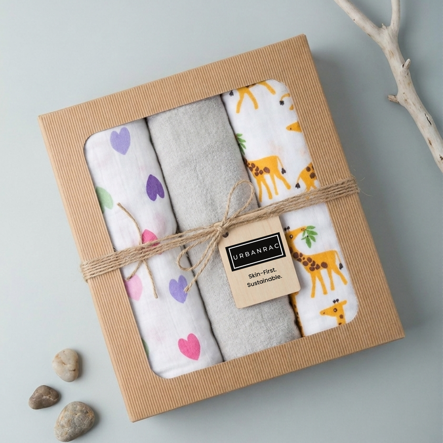 GOTS Certified Organic Cotton Baby Burp Cloth 3 Pack