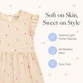 Beige Frill Sleeves Cotton Dress for Little Girls