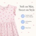 Pink Hearts Print Frill Sleeves Cotton Dress for Little Girls