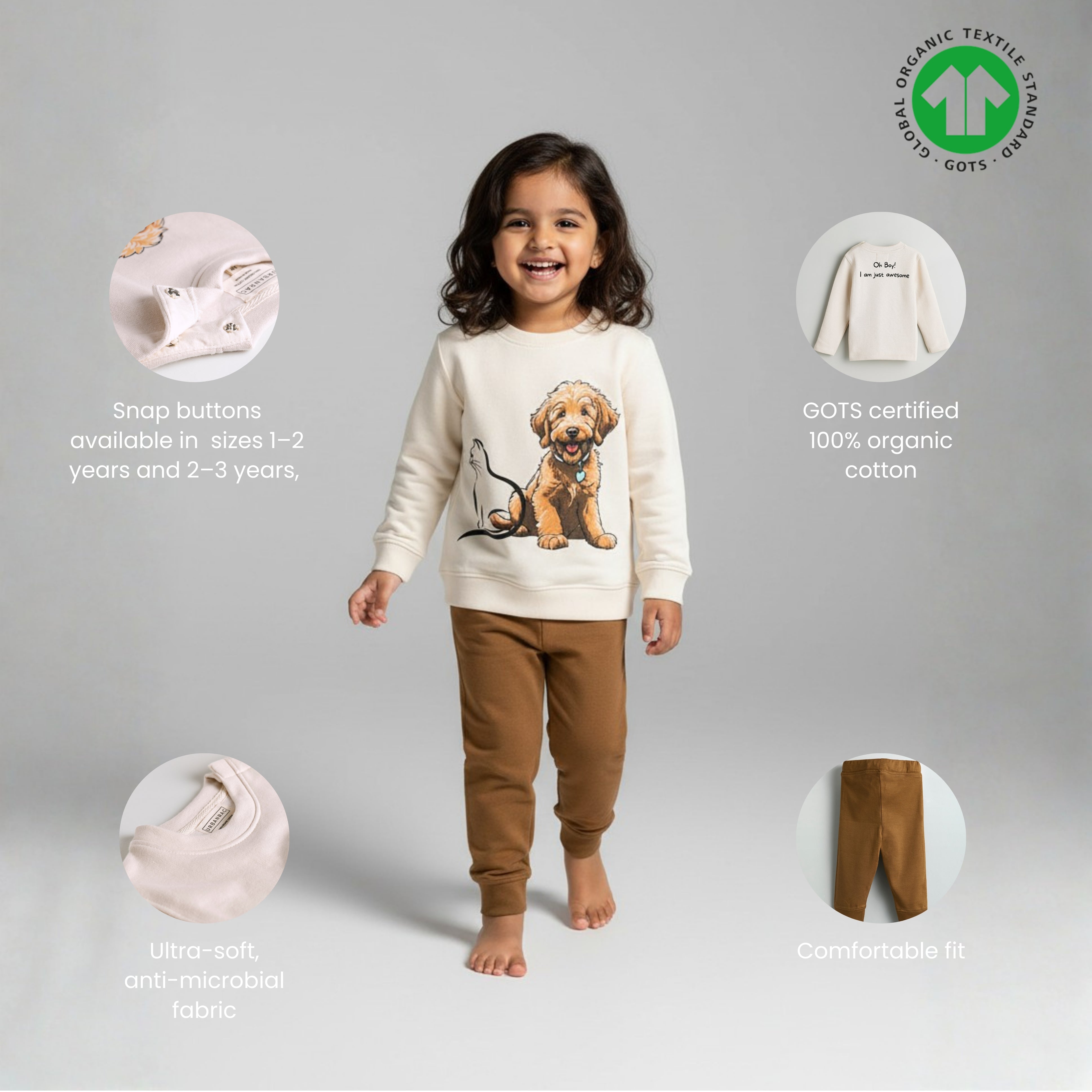 GOTS Certified Organic Cotton Sweatshirt Pant Set | Dog and Cat | Unisex | Kids