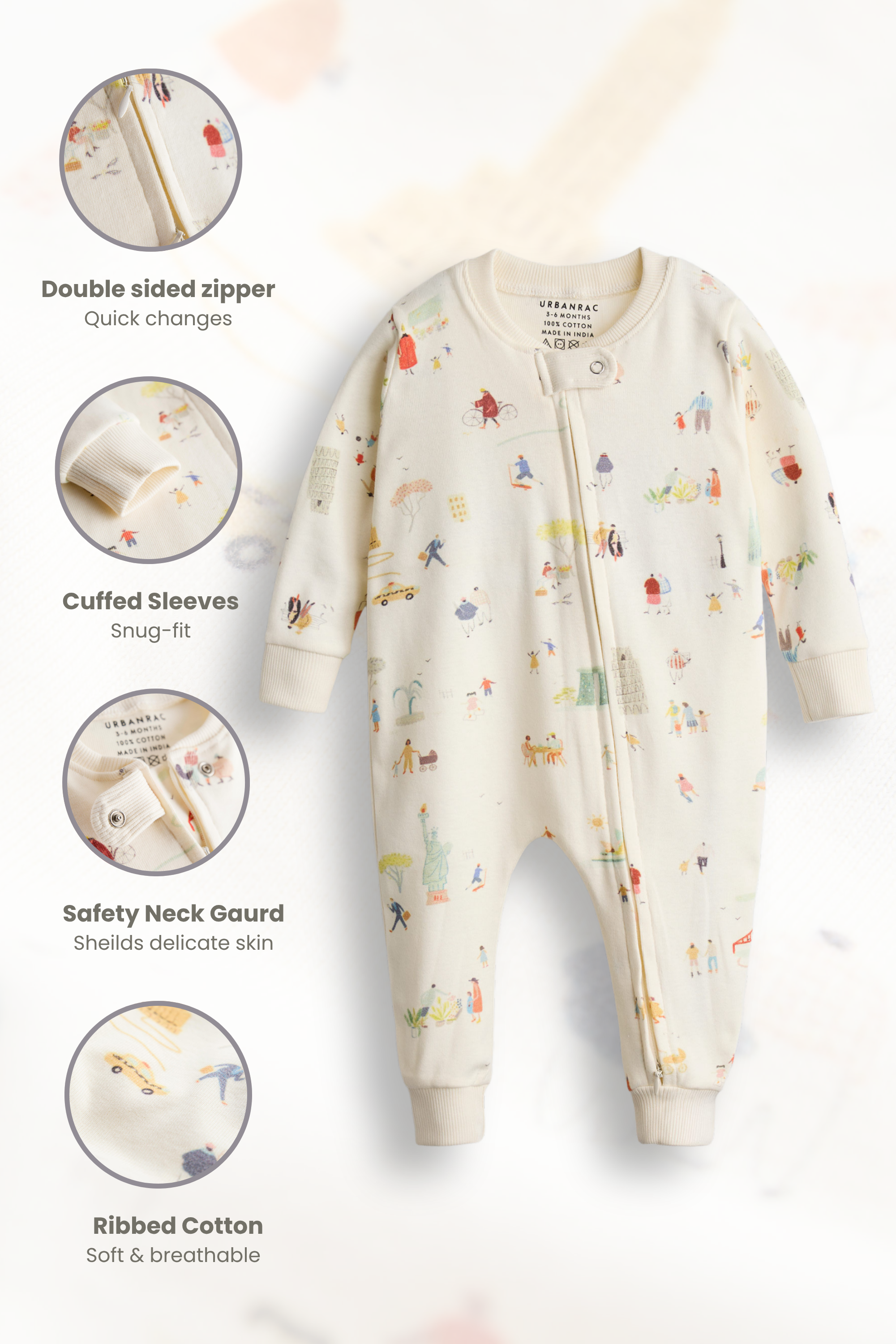 2 Way Double Zipper Sleepsuit for Babies | Suttle Play Print