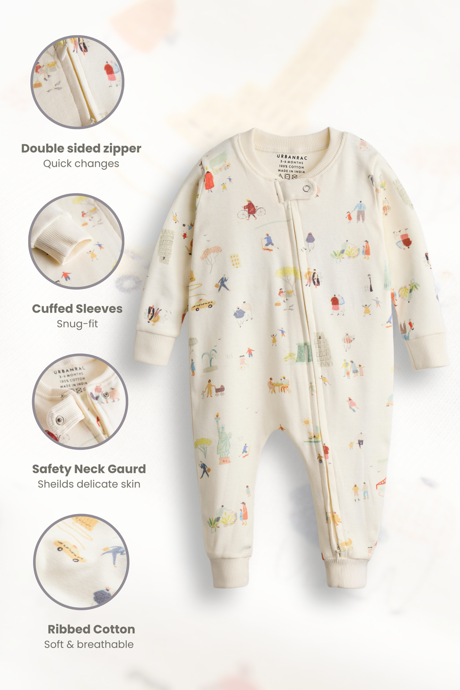 2 Way Double Zipper Sleepsuit for Babies | Suttle Play Print