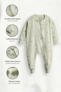 2 Way Double Zipper Sleepsuit In Sage Green For Babies