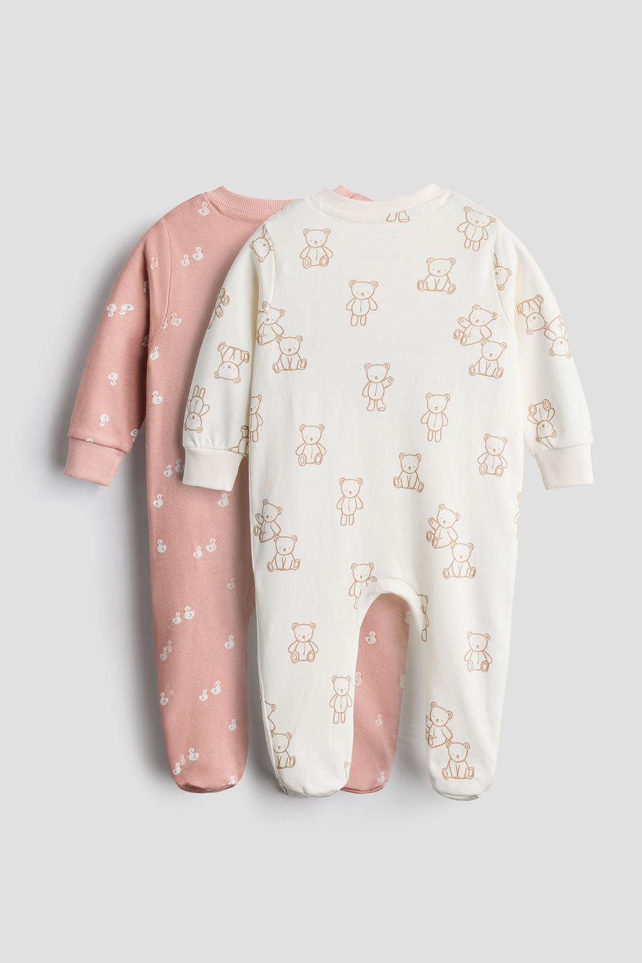 2 Way Double Zipper Baby Sleepsuit – Pack of 2 | Soft Cotton Footed Rompers
