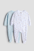 2 Way Double Zipper Baby Sleepsuit – Pack of 2 | Safari Animals & Elephant Print