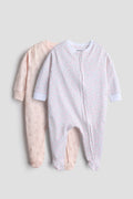 2 Way Double Zipper Baby Sleepsuit – Pack of 2 | Floral & Bunny Print
