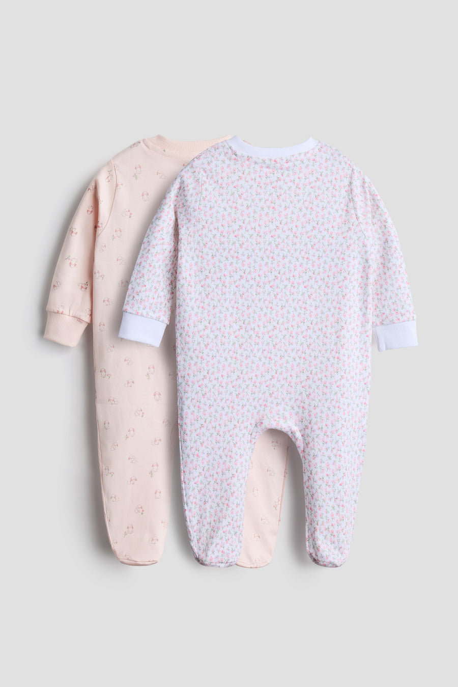 2 Way Double Zipper Baby Sleepsuit – Pack of 2 | Floral & Bunny Print