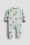 Little Moo Highland Cow Zip Sleepsuit | Mint & Brown
