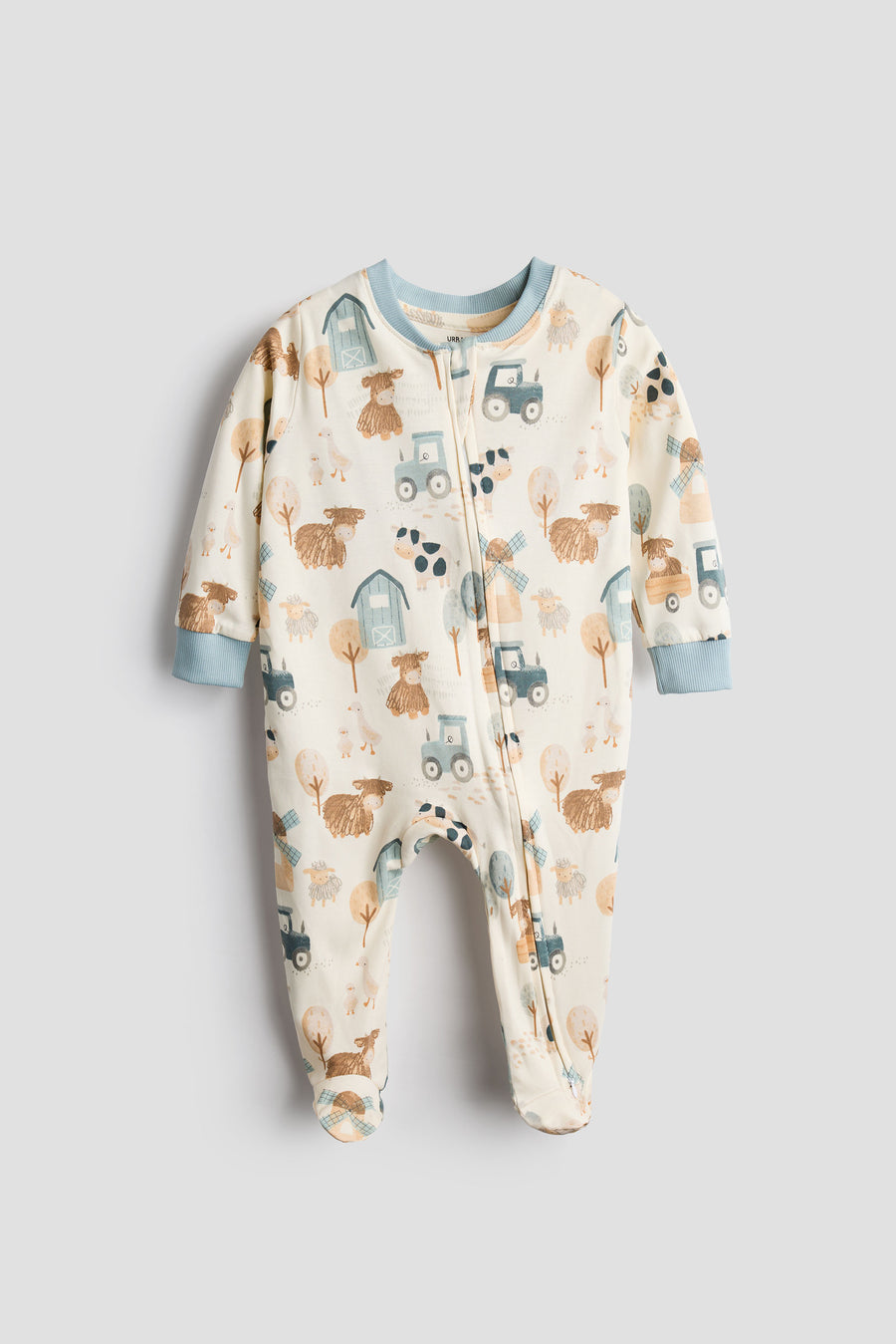 Farm Animal 2 Way Zip-Up Baby Sleeper | Cream Cotton Footie