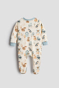 Farm Animal 2 Way Zip-Up Baby Sleeper | Cream Cotton Footie