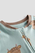 Little Moo Highland Cow Zip Sleepsuit | Mint & Brown