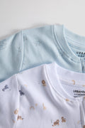 2 Way Double Zipper Baby Sleepsuit – Pack of 2 | Safari Animals & Elephant Print