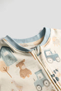 Farm Animal 2 Way Zip-Up Baby Sleeper | Cream Cotton Footie