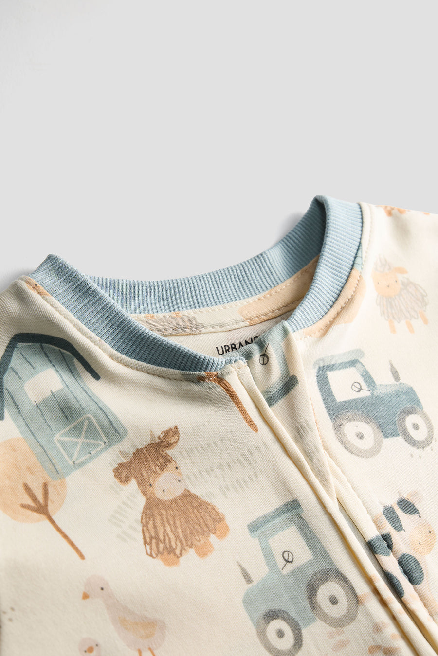 Farm Animal 2 Way Zip-Up Baby Sleeper | Cream Cotton Footie
