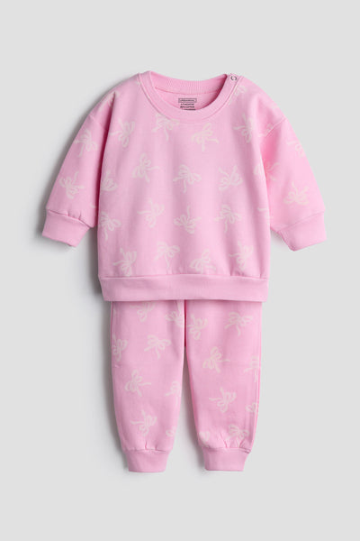 Pink Bow Print Sweatshirt and Jogger Set