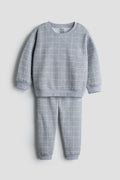 Grey Windowpane Check Fleece Sweatshirt and Jogger Set