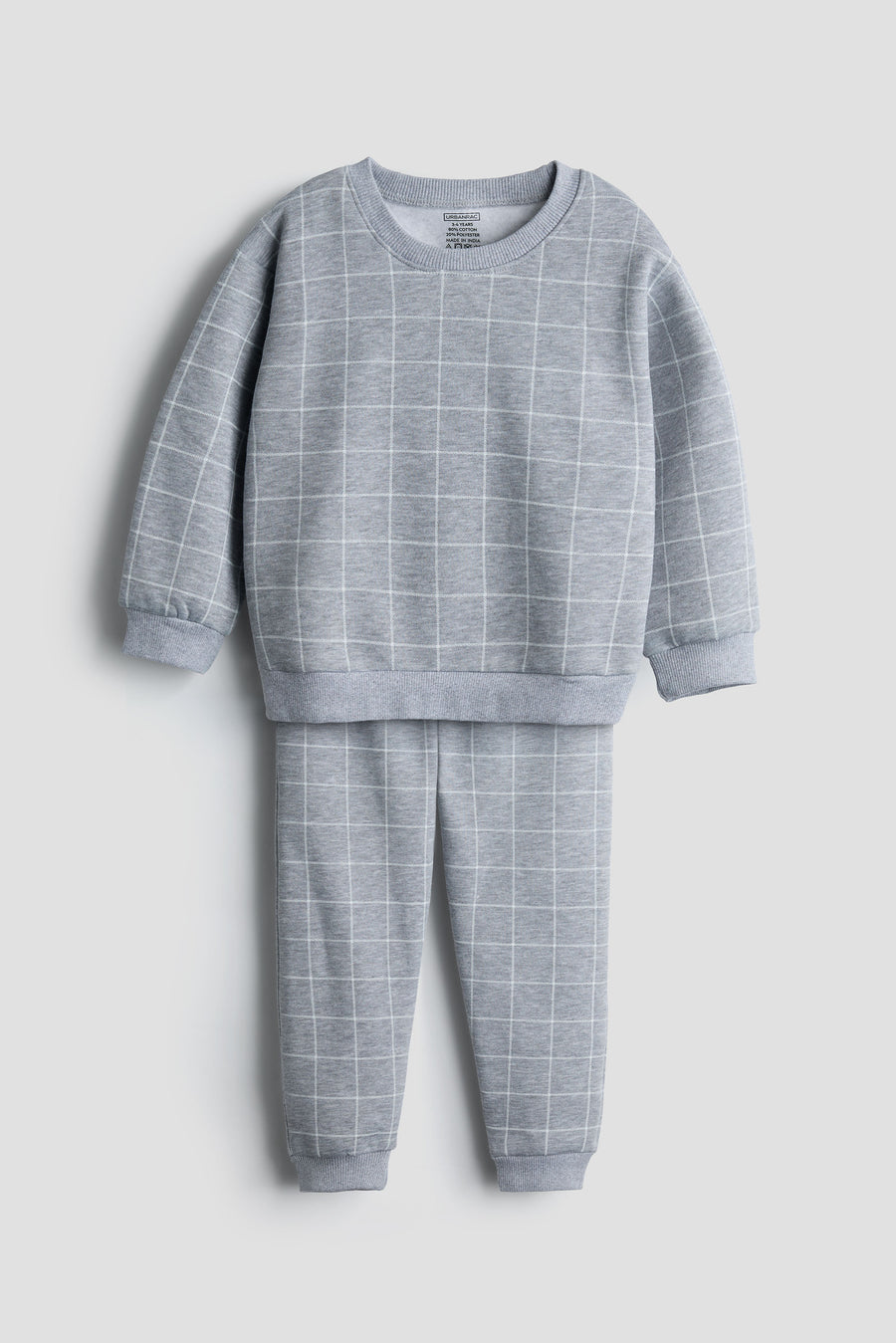 Grey Windowpane Check Fleece Sweatshirt and Jogger Set