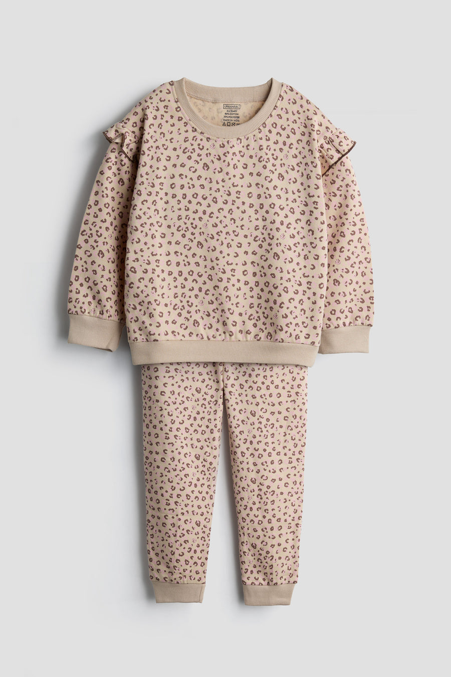 Pink Leopard Ruffle Sweatshirt and Jogger Set